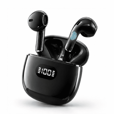 Wireless Earbuds, Bluetooth Headphones, 60H Playtime Dual LED Display, Bluetooth5.4 Technology, IPX7 Waterproof, in Ear Earphone with Mic for iPhone Android Phone, Black