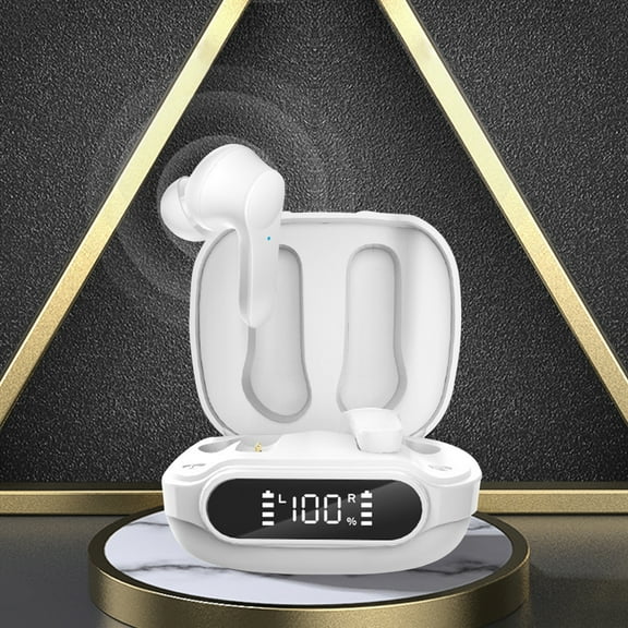 Wireless Earbuds Bluetooth Headphones 80hrs Playback Ear Buds Power Display with Noise Canceling Mic Headsets for Sports/Workout/Running,White