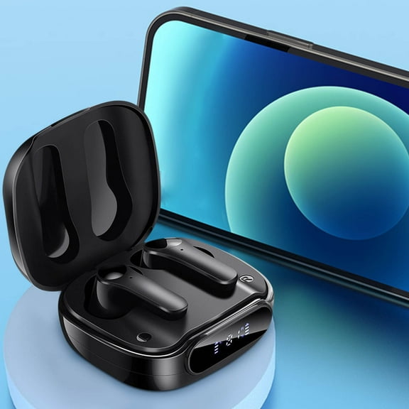 Wireless Earbuds Bluetooth Headphones 80hrs Playback Ear Buds Power Display with Noise Canceling Mic with Earhooks for Sports/Workout/Running - Black