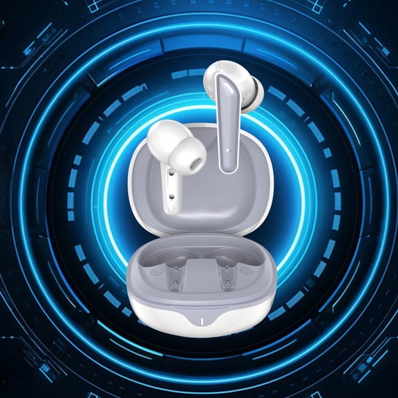 Wireless Earbuds Bluetooth Headphones 80hrs Playback Ear Buds Power Display with Noise Canceling Mic with Earhooks for Sports/Workout/Running,White