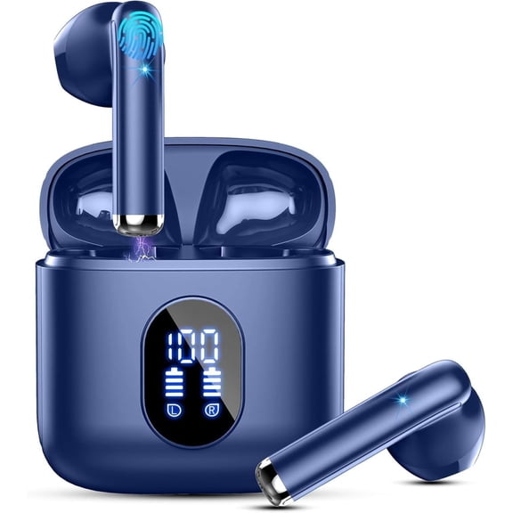 Wireless Earbuds, Bluetooth Headphones V5.4 Stereo Bass Ear Buds with ENC Noise Cancelling Mics,56H Bluetooth Earbuds with LED Display Charging Case, IP7 Waterproof Earphones for Android iOS【Mini】