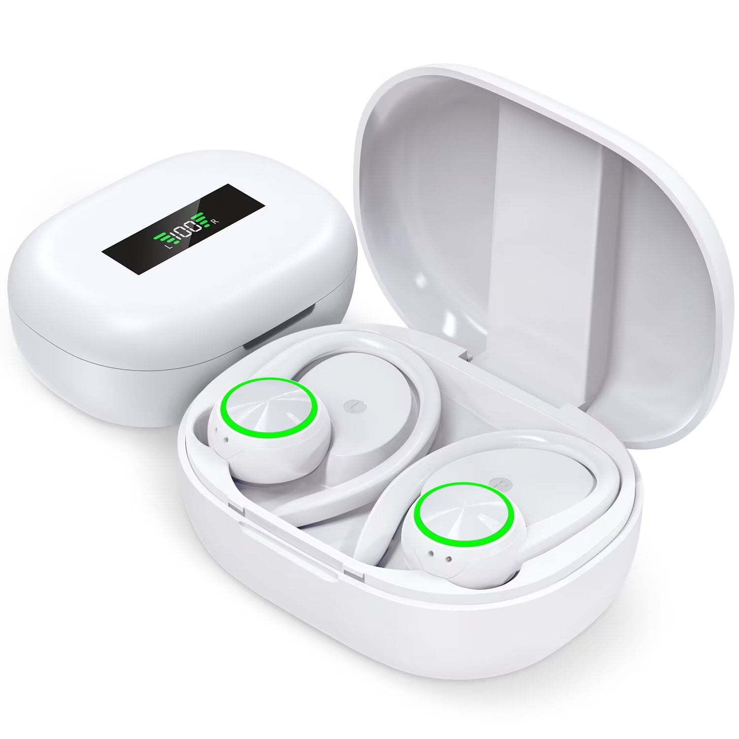 Wireless Earbuds,Bluetooth Headphones for iPhone Android 60hrs Playtime Waterproof IPX7 Headset In-Ear Stereo Earphones True Wireless Earbuds with Charging Case Noise Cancelling with Ear Hooks,White