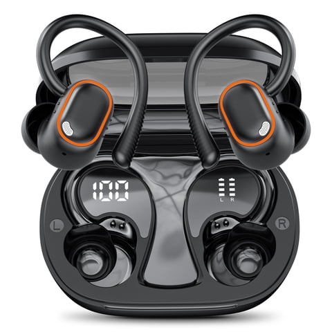 Wireless Noise Cancelling Earbuds Bluetooth for iphone Android, Over Ear Buds with ENC Mics, Deep Bass 40Hrs Playtime IPX7 Waterproof Headphones for Sport, Black