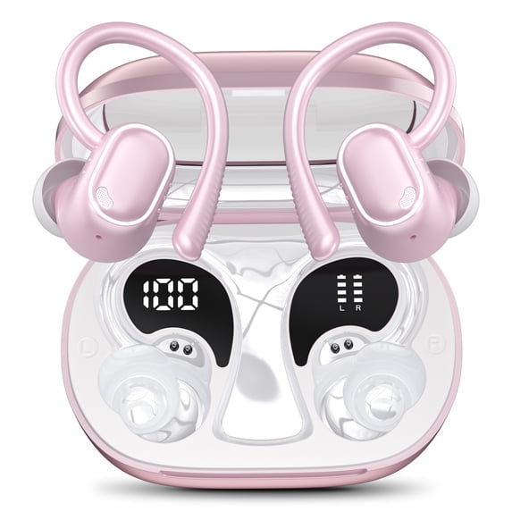 Wireless Earbuds Bluetooth Headphones for iphone Android with ENC Noise Cancelling Mics, Deep Bass Over Ear Buds 40Hrs Playtime IPX7 Waterproof for Sport, Pink