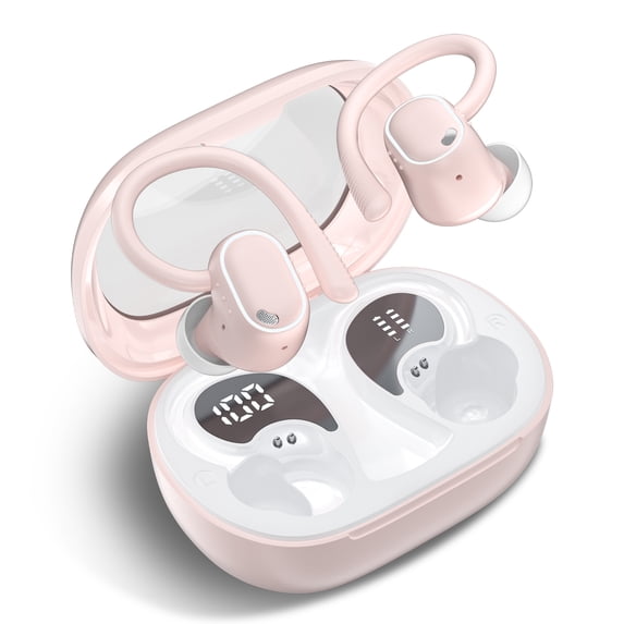 Wireless Earbuds Bluetooth Headphones for iphone Android with ENC Noise Cancelling Mics, Deep Bass Over Ear Buds 40Hrs Playtime IPX7 Waterproof for Sport, Pink