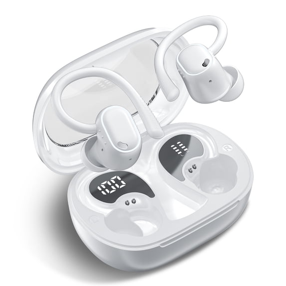 Wireless Earbuds Bluetooth Headphones for iphone Android with ENC Noise Cancelling Mics, Deep Bass Over Ear Buds 40Hrs Playtime IPX7 Waterproof for Sport, White