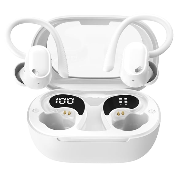 Wireless Earbuds Bluetooth Headphones for iphone Android with ENC Noise Cancelling Mics, Deep Bass Over Ear Buds 40Hrs Playtime IPX7 Waterproof for Sport, White