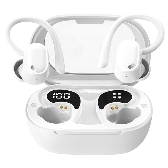 Wireless Earbuds Bluetooth Headphones for iphone Android with ENC Noise Cancelling Mics, Deep Bass Over Ear Buds 40Hrs Playtime IPX7 Waterproof for Sport, White