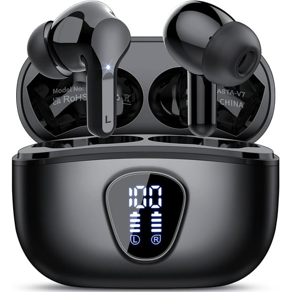Wireless Earbuds, Bluetooth Headset with Microphone Touch Control , Bluetooth Headphones V5.3 with Wireless Charging Case & LED Power Display, High-Fidelity Stereo Earphones for Sports and Work