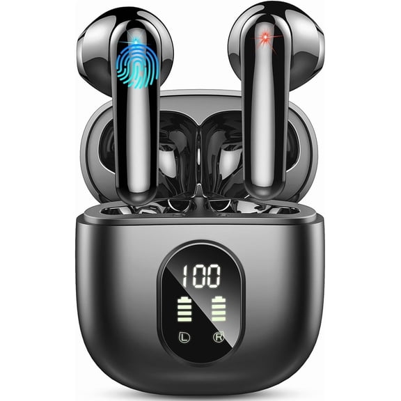 VEAT00L Wireless Earbuds Bluetooth 5.4 Headphones Deep Bass Hi-Fi Stereo Ear Buds in-Ear with 6 Mic ENC Noise Cancelling Clear Call, 48H Playtime Dual LED Display IPX7 Waterproof for Sports, Workout