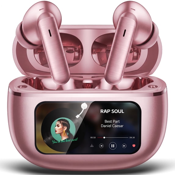VEAT00L Active Noise Cancelling Wireless Earbuds with Smart Touch Screen, HiFi Stereo Sound, ENC Clear Call Ear Buds, 80H Playtime, IPX7 Waterproof, Transparency Mode,5 EQ for iOS Android
