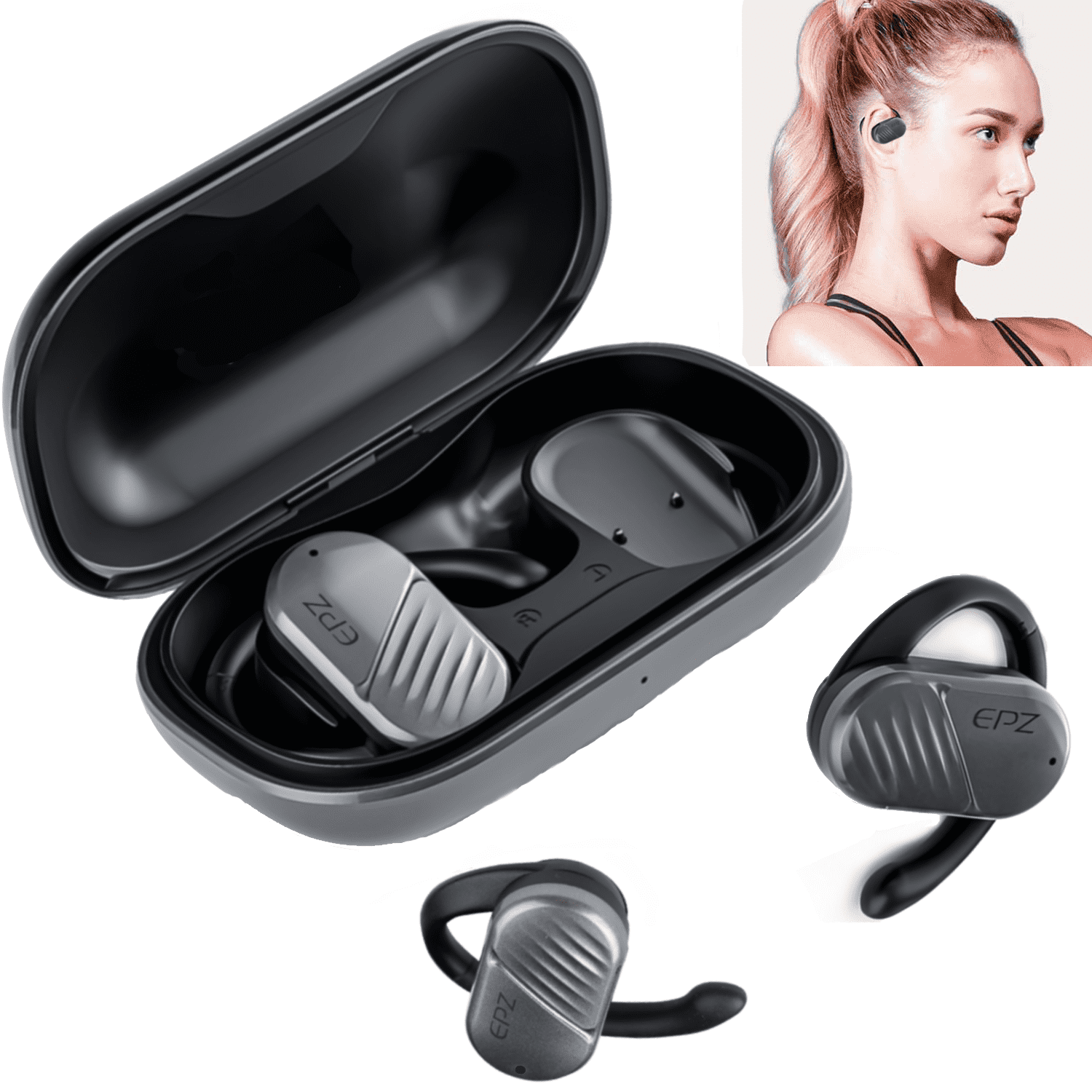 Epz Bone Conduction Headphones, IPX7 Waterproof Wireless Bluetooth Sports Headset with Microphone for Work & Fitness