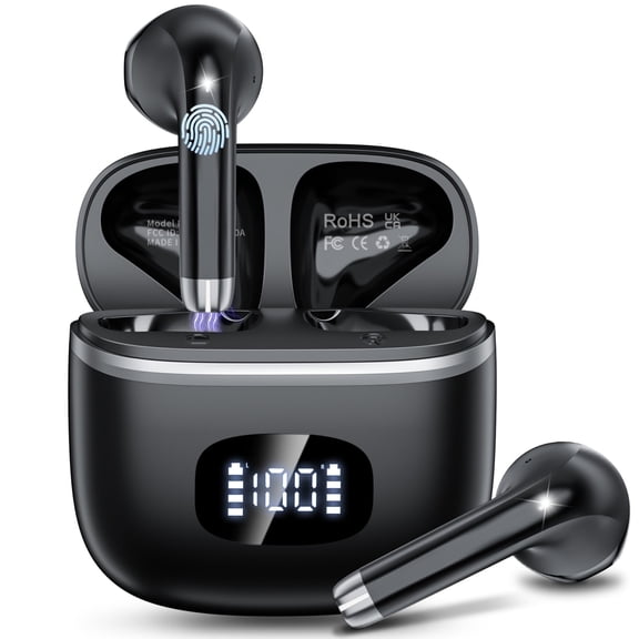 Wireless Earbuds Bluetooth Noise Cancelling for iPhone Android with  4 ENC Mic, Dual LED Display, 50H Playtime IPX7 Waterproof In Ear Headphones, Black