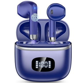 Wireless Earbuds Bluetooth 5.4 Noise Cancelling for iPhone Android with 4 ENC Mic, Dual LED Display, 50H Playtime IPX7 Waterproof In Ear Headphones, Blue