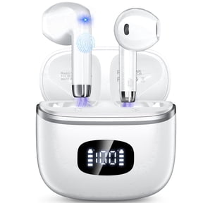 Wireless Earbuds Bluetooth 5.4 Noise Cancelling for iPhone Android with 4 ENC Mic, Dual LED Display, 50H Playtime IPX7 Waterproof In Ear Headphones, White