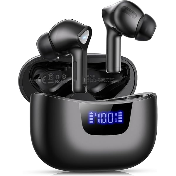 Wireless Earbuds Bluetooth V5.3 Headphones 50H Playback Deep Bass Stereo Ear Buds with LED Power Display Charging Case IPX7 Waterproof Earphones with Mic Headset for Laptop Pad Android/iOS Phones