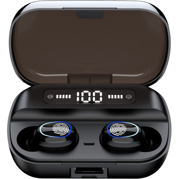 Wireless Earbuds Bluetooth Wireless Ear buds with HD Noise Cancelling Mic, HiFi Stereo Bass Sound Headphones with LED Charging Case, Touch Control Smallest In Ear Earphones for Sport/Work/Travel