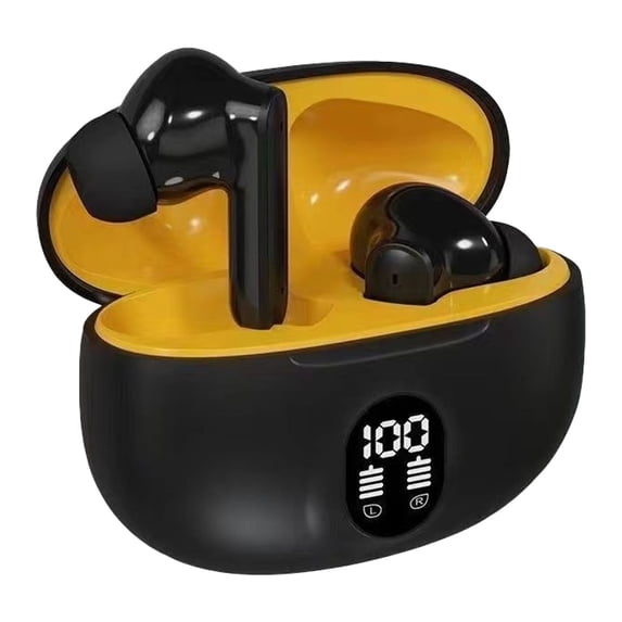 Wireless Earbuds, Durable Bluetooth Ear Buds with Power Display Charging Case, 3D Stereo Deep Bass Headphones with 48H Playtime, Waterproof, for Laptop, Android/iOS, Pad, 1Pc(Yellow,2.3x1.5")