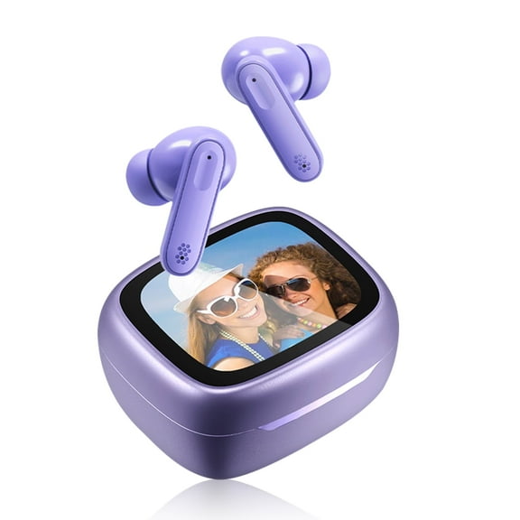 Wireless Earbuds, ENC Noise Cancelling Ear Buds with Smart Touchscreen Case, Bluetooth Headphones for Sports & Working, Purple