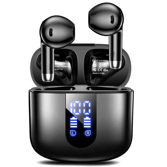 Wireless Earbuds, Earbuds Wireless Bluetooth with Deep Bass Stereo, 48H Playback Ear Buds with LED Power Display, Lightweight, IPX7, Wireless Headphones with Mic for iPhone/Android/iPad