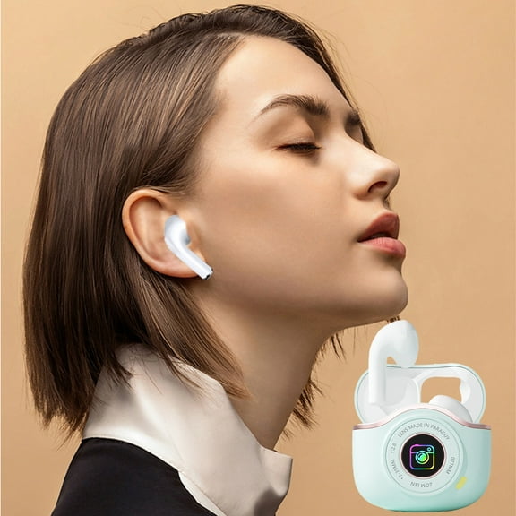 Wireless Earbuds, Hwkond Bluetooth Headphones 10mm Ultra-thin Vibrating Film 5.3 Bluetooth Chip Type-c Fast Charge Intelligent Noise Reduction Low Latency, Green, Up to 60% Off