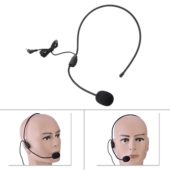Wireless Earbuds Mini 3.5mm Head Mounted Wired Microphone Condenser MIC Clear Sound Stage Show Singing Teaching Black