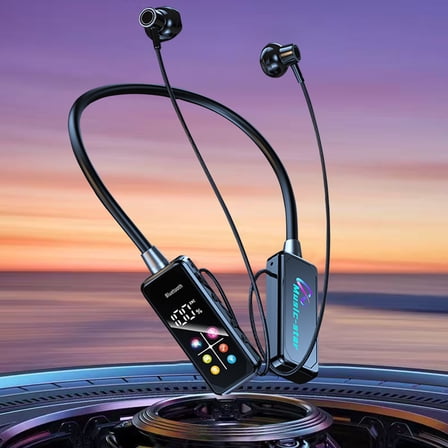 Wireless Earbuds, Neck Hanging Bluetooth Earphones Bluetooth 5.4 With LED Color Screen And Battery Display Karaoke Earphones With Ear Reverb Supports Card Insertion Playback Earphones for School