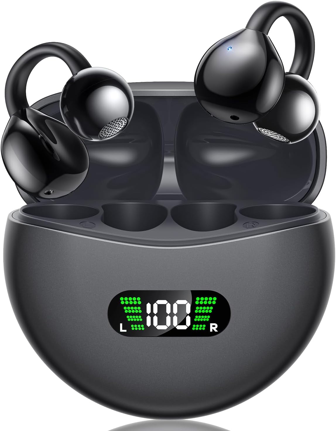 Wireless Earbuds Open Ear Clip On Headphones with LED Digital Display Charging Case Touch Control Bluetooth 5.4 Air Conduction Sport Earphones for Running Fitness, Medium Purple