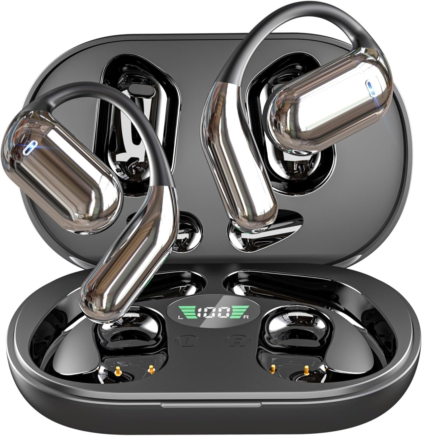 Wireless Earbuds,Open Ear True Wireless Earbuds Bluetooth 5.3, Wireless Sports Earbuds with Earhooks, 80H Playtime, Charging Case & LED Display, Waterproof Earbuds for Running Workout