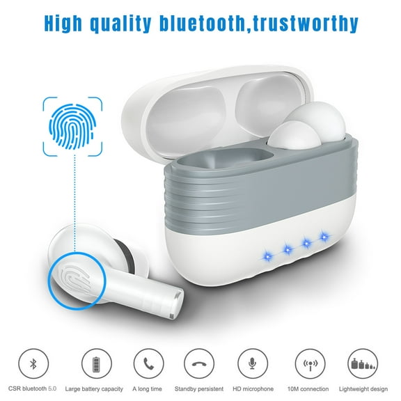 Wireless Earbuds, Smart Touch Control Bluetooth Headphone with Mini Charging Case for 24H Playing, Deep Bass Bluetooth 5.0 Headset with Mic, Noise Cancelling Wireless Earphone for Android&iOS,White