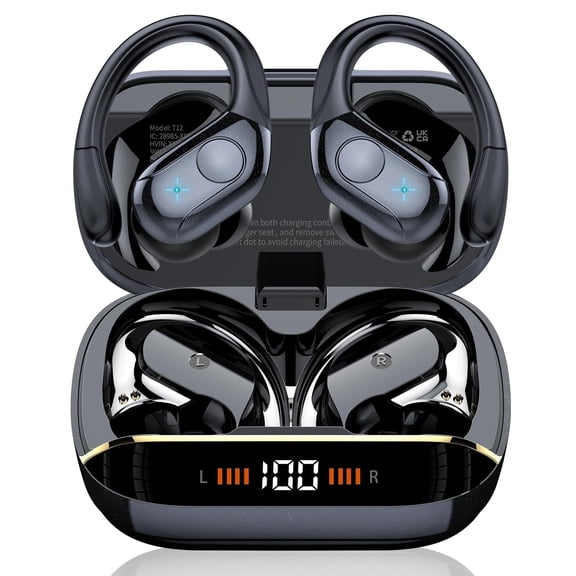 Wireless Earbuds Sport, 2025 Bluetooth 5.4 Headphones Bass Hi-Fi Stereo Over Ear Buds, 56Hrs Noise Cancelling Headset with Earhook, IP7 Waterproof Earphones Workout Running for Laptop Pad Android iOS