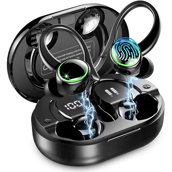 Wireless Earbuds Sports, Bluetooth 5.4Headphones Hifi Stereo, 50H Playback Over-Ear buds with ENC Noise Cancelling Mic, Earphones with Earhooks, IP7 Waterproof Fitness Headset for Gym Running Workout