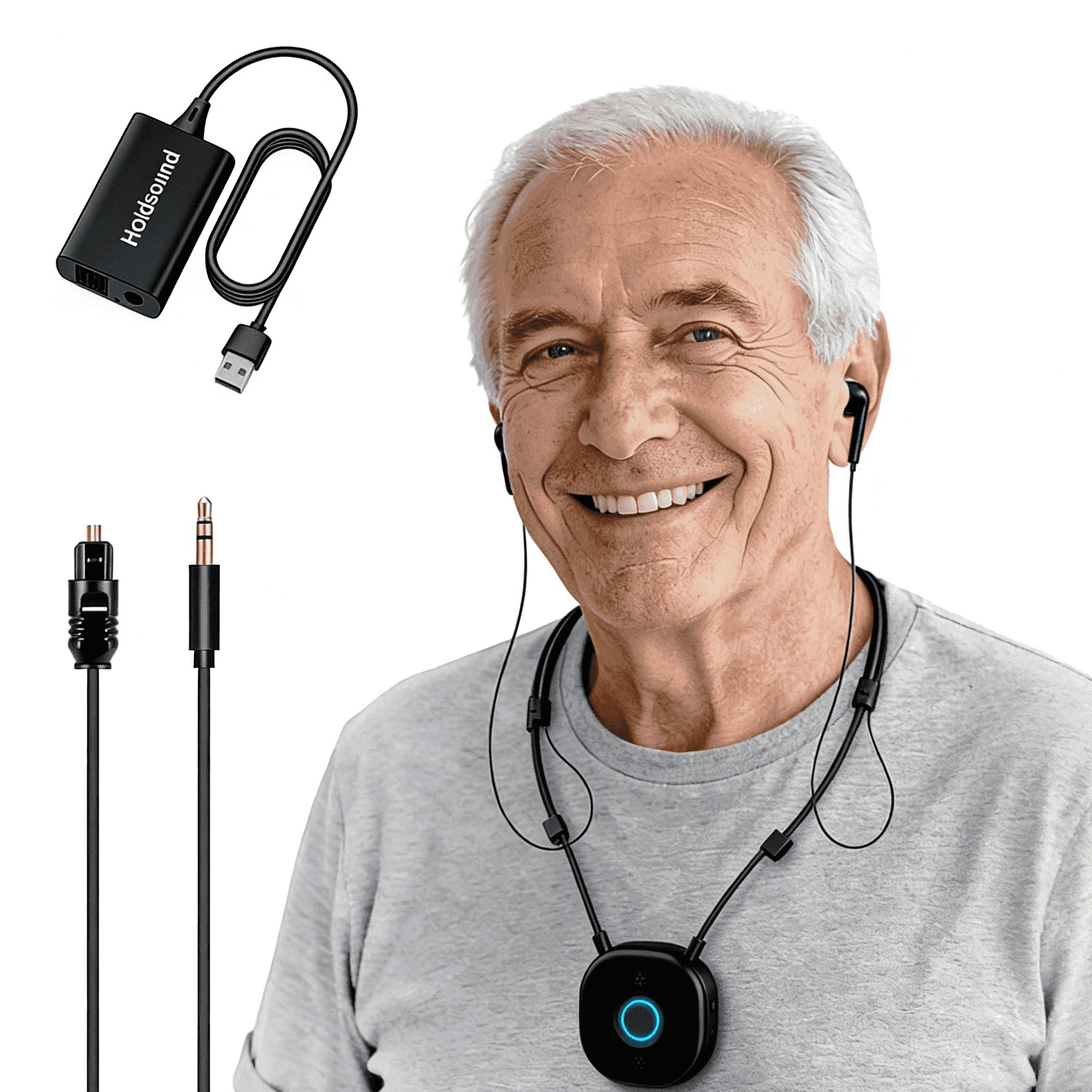 Wireless Earbuds for TV Watching, Neckband TV Headphones Wireless for Senior with USB Extension Cord Transmitter, Support Optical, 3.5 mm AUX, No Delay (black)