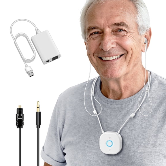 Wireless Earbuds for TV Watching, Neckband TV Headphones Wireless for Senior with USB Extension Cord Transmitter, Support Optical, 3.5 mm AUX, No Delay