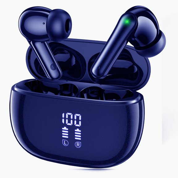 Wireless Earbuds, Wireless Ear Buds, 40 Hours Playtime with Charging Case, LED Power Display, Built-In HD Mic, Stereo Deep Bass, Clear Call, In-Ear Earphones for Sports Workout