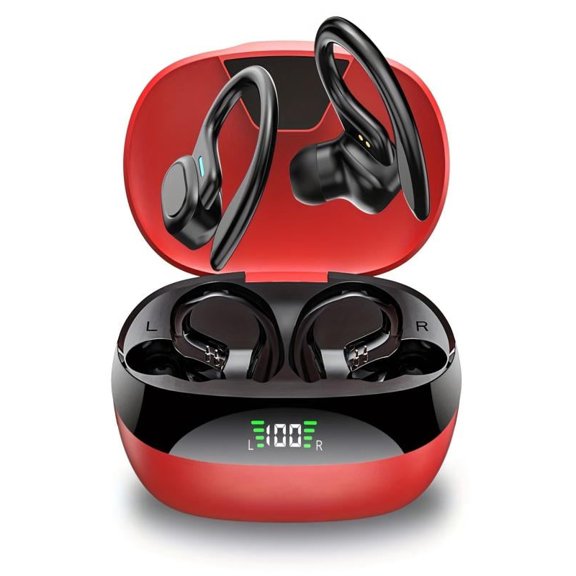 Wireless Earbuds With Noise Cancelling Mic Sport Earhook Headset Stereo In-Ear Headphones With LED Display Charging Case