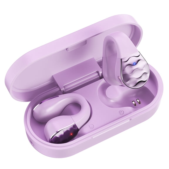 Wireless Earbuds,aigo Earclips, Bluetooth Bone Conduction Earphone, Lightweight Design, Stable Fit - Smart Touch Control, ENC, BT5.3 Purple