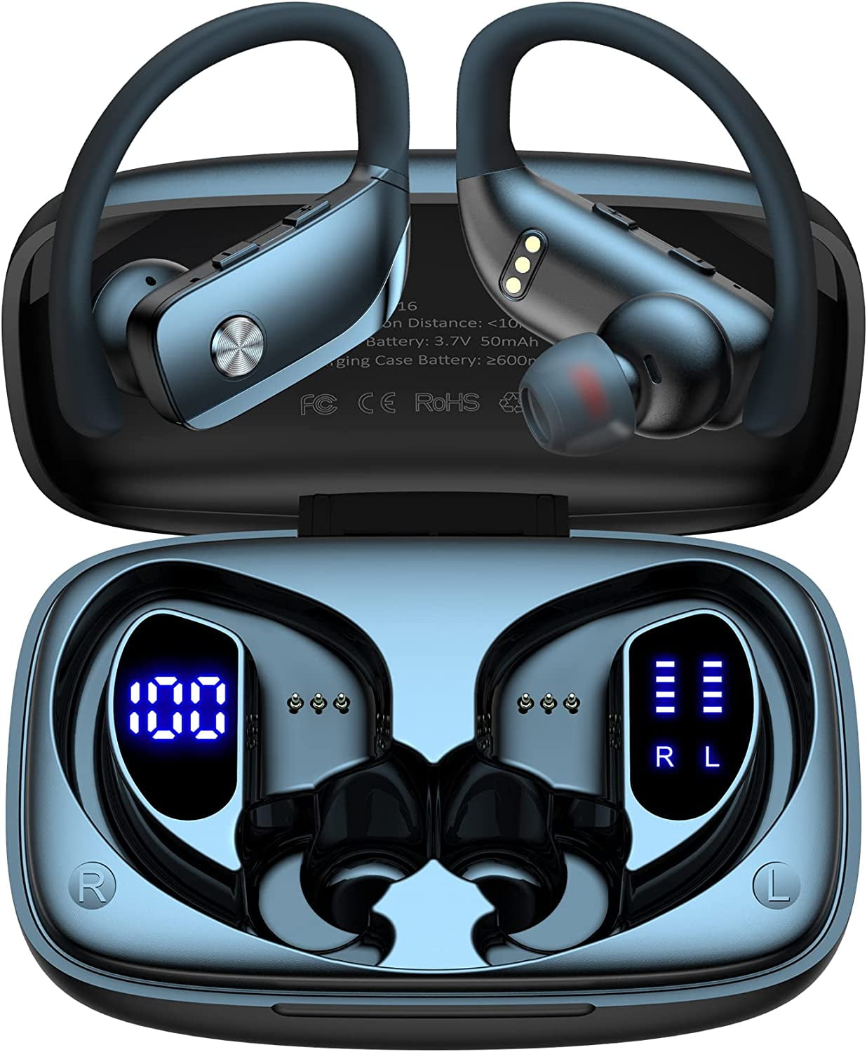 Wireless Earbuds for Google Pixel 6a Bluetooth Headphones 48hrs Play Back Sport Earphones with LED Display Over-Ear Buds with Earhooks Built-in Mic