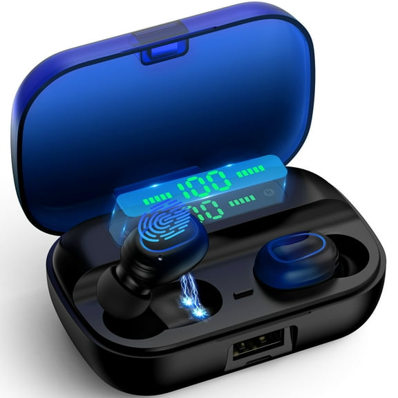 Wireless Earbuds for iPhone Android,Bluetooth 5.2 Headphones 120Hrs Playtime Waterproof IPX7 In-Ear Stereo Earphones Headset Noise Cancelling True Wireless Earbuds with Ear Hooks&Charging Case,Blue