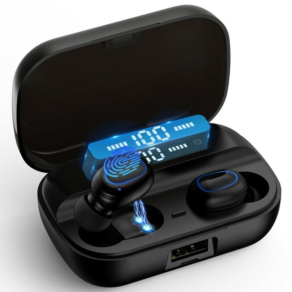 Wireless Earbuds for iPhone Android,Bluetooth 5.2 Headphones 120Hrs Playtime Waterproof IPX7 In-Ear Stereo Earphones Headset Noise Cancelling True Wireless Earbuds with Ear Hooks&Charging Case,Black