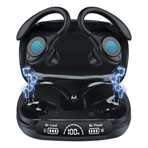 Wireless Earbuds for iPhone Android,Bluetooth 5.3 Headphones 160Hrs Playtime Waterproof IPX7 In-Ear Stereo Earphones Headset Noise Cancelling with Ear Hooks&Charging Case True Wireless Earbuds,Black