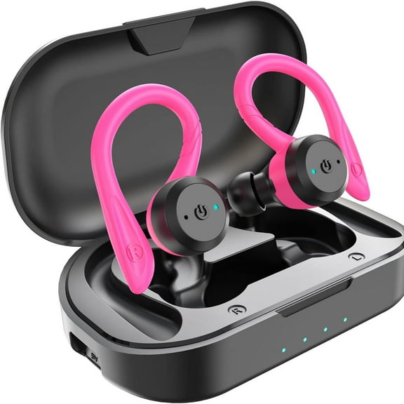 Wireless Earbuds with Charging Case Waterproof Stereo Sound Built-In Mic for Sport Running-Red