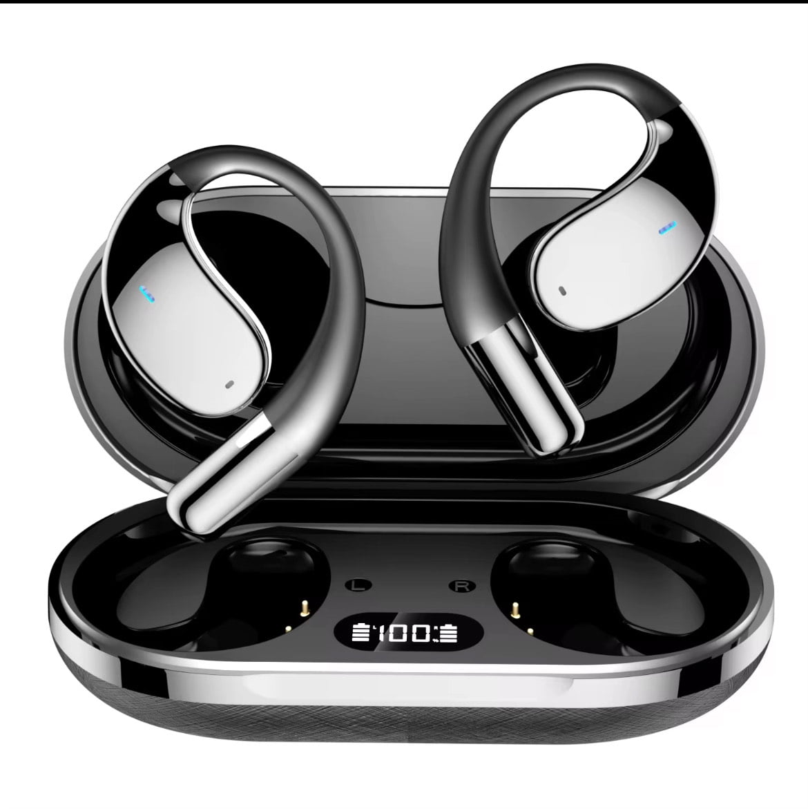 Wireless Earbuds with LED Charging Case, Bluetooth 5.0, Touch Control, Black and Silver (Black,White, Khaki)