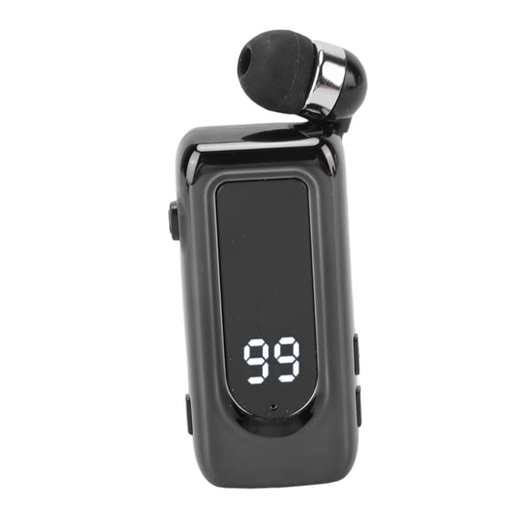 Wireless Earphone BT5.4 Retractable Single Earbud Collar Clip Headphone LED Display Detachable Battery Black (6.3 in / 16 cm)