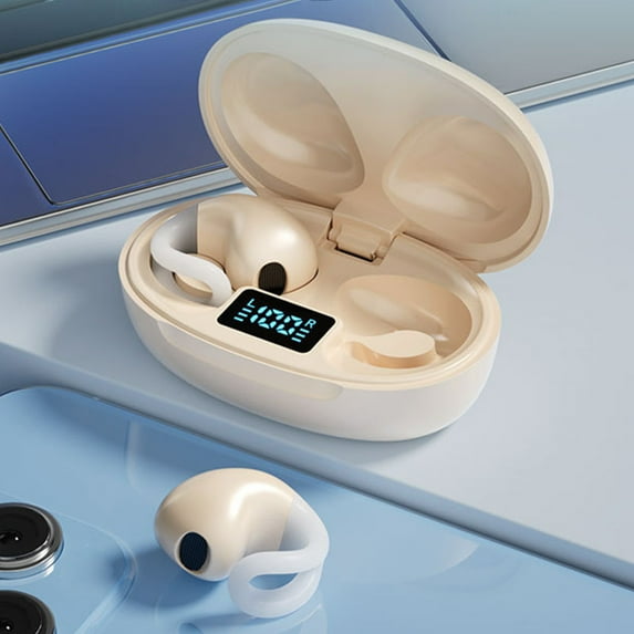 Wireless Earphone, Hwkond Ear Clip Bluetooth Earphones Wireless Bluetooth Earphones Ear Stereo High-end Sound Quality Bluetooth Earphones, Beige, Up to 60% Off