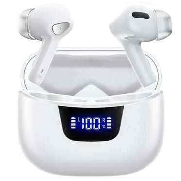 True Wireless Bluetooth Earbuds with Smart LED Display Charging Case , Bluetooth 5.0 Earbuds in-Ear TWS Stereo Headphones, IPX7 Waterproof in Ear Earphones, White