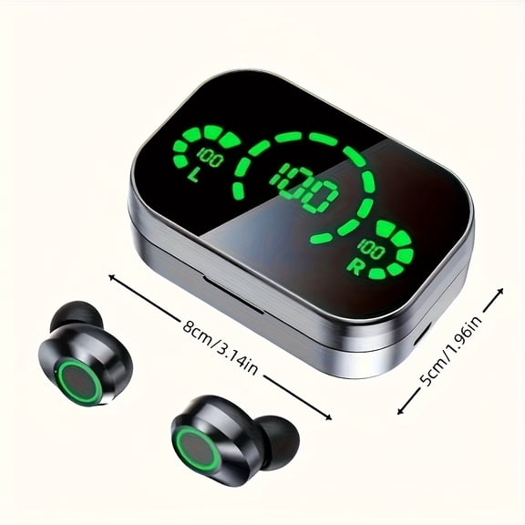 Wireless Earphones with Digital Display, Hifi Sound, High Power, Emergency Charging, HD Voice Touch Control, Auto Pairing & Battery Level Indicator