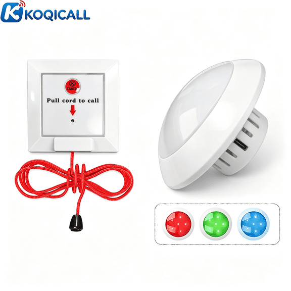 Wireless Elderly Pull Cord SOS Call Alarm System, Fall Alert Devices for Seniors, Long Range Caregiver Call Button for In-Home Care, Bedroom, Bathroom and Stairway Use