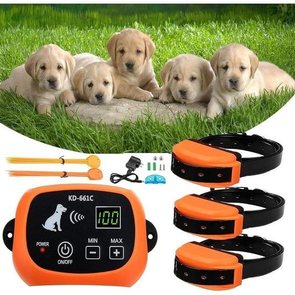 Wireless Electric Dog Fence, Outside Stubborn Dog Boundary Containment System, Safe Effective, Waterproof Training Collar, Receiver, Adjustable Range, Vibrate/Shock Dog Fence,for3dog