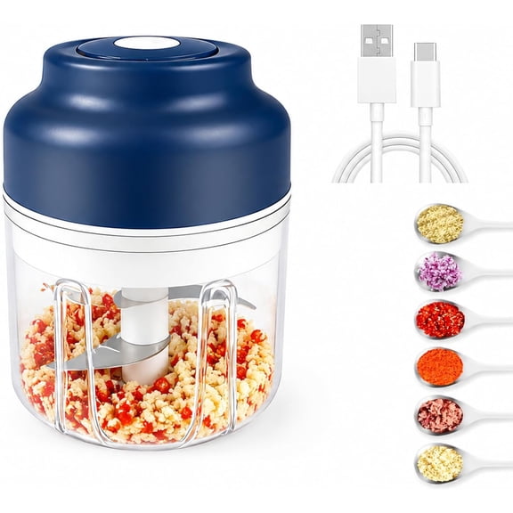 Wireless Electric Garlic Chopper, 10.8oz Mini Chopper Cup with 6 Blades